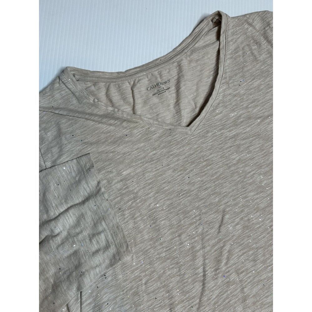 Catherines‎ 22/24W Beige With Sparkle 3/4 Sleeve V-Neck Lightweight Tunic